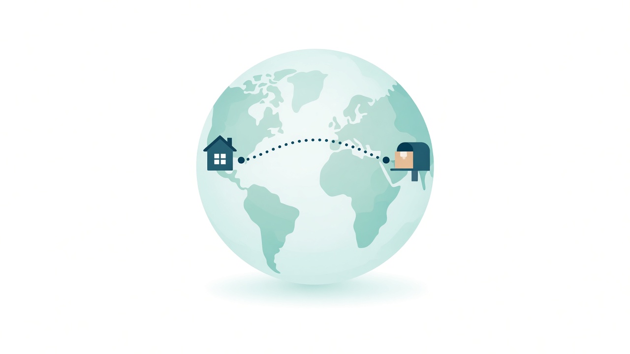 Globe with a mail-forwarding route
